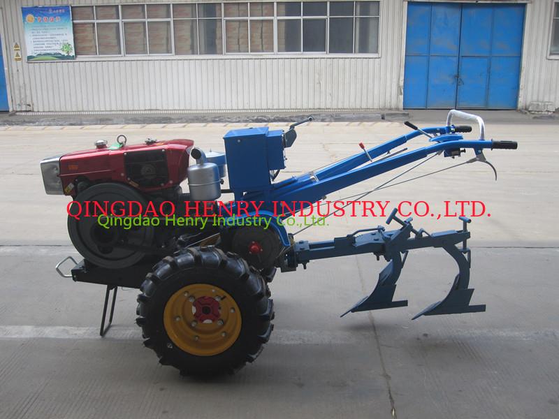 Electric start walking tractor with double plough
